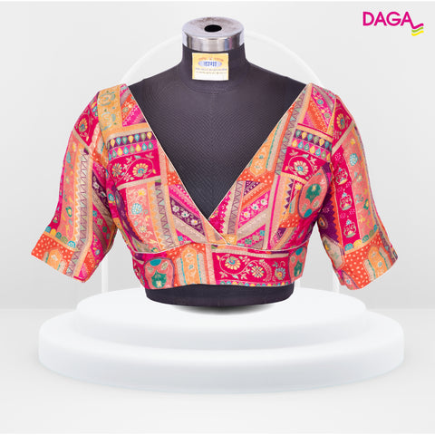Designer Multicolor V-Neck Readymade Blouse