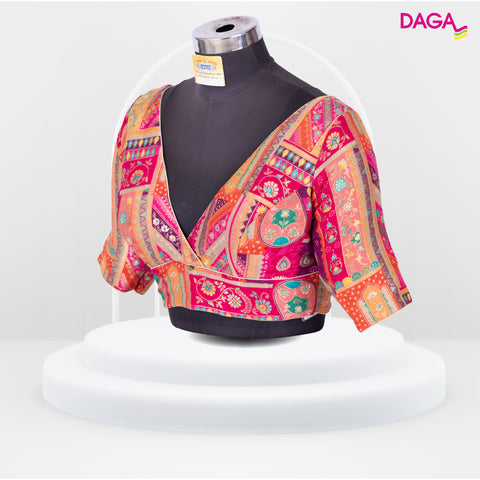Designer Multicolor V-Neck Readymade Blouse