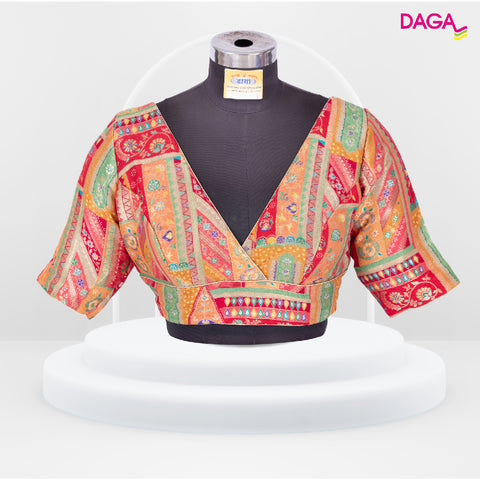 Designer Multicolor V-Neck Readymade Blouse