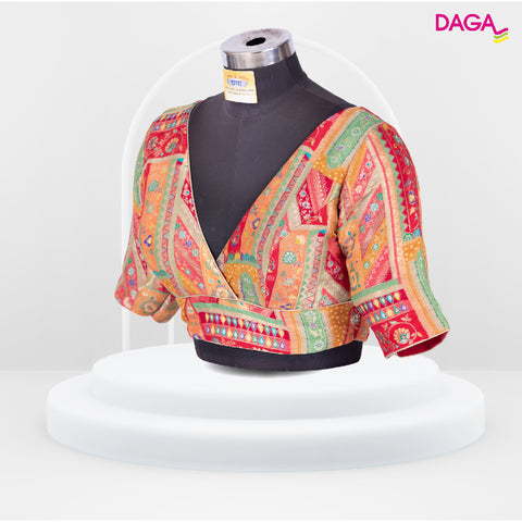 Designer Multicolor V-Neck Readymade Blouse