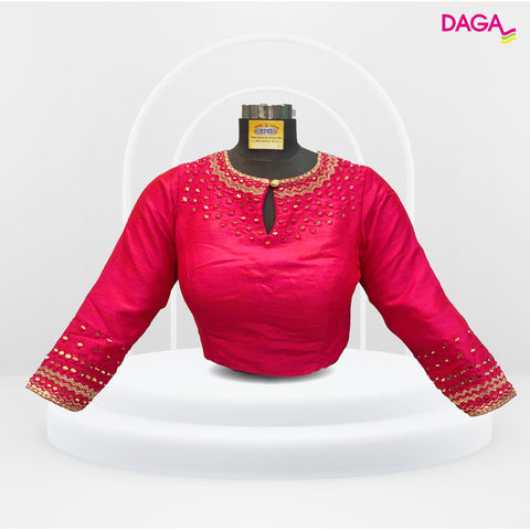 Designer Rani Pink Mirror-Work Full Sleeves Readymade Blouse