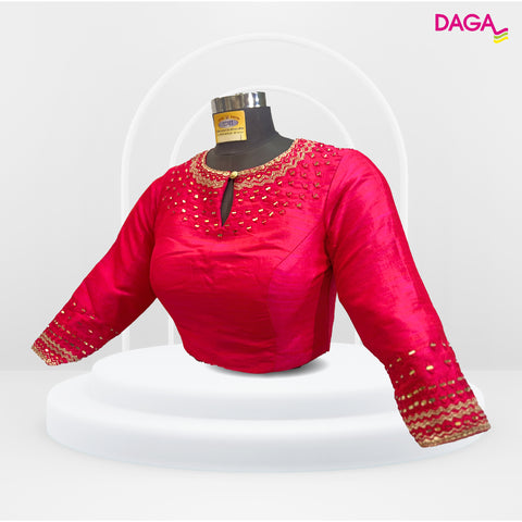 Designer Rani Pink Mirror-Work Full Sleeves Readymade Blouse