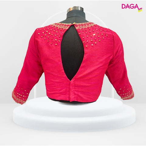 Designer Rani Pink Mirror-Work Full Sleeves Readymade Blouse