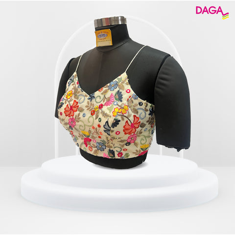 Sequin Embellished Floral V-Neck Spaghetti Strap Readymade Blouse