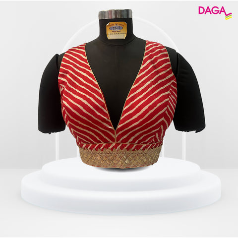 Designer Striped Sequin Embellished V-Neck Readymade Blouse