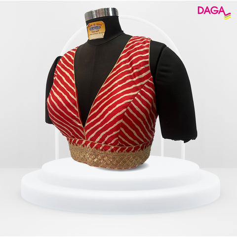 Designer Striped Sequin Embellished V-Neck Readymade Blouse