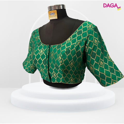 Brocade Silk Elbow Sleeves Readymade Blouse