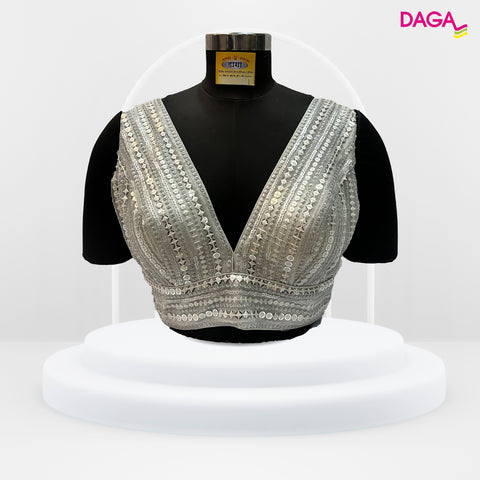 Stylish V-Neck Sequin Readymade Blouse