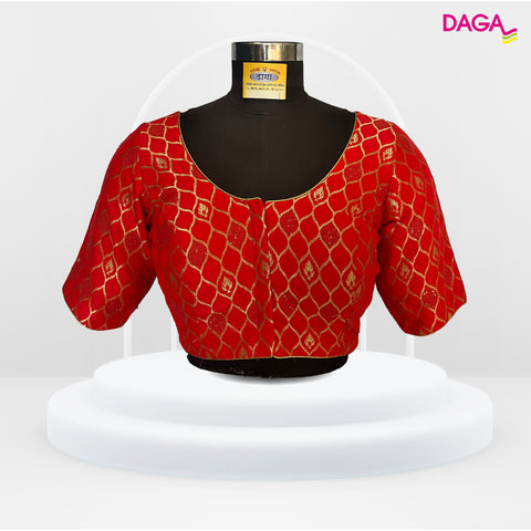 Brocade Silk Elbow Sleeves Readymade Blouse