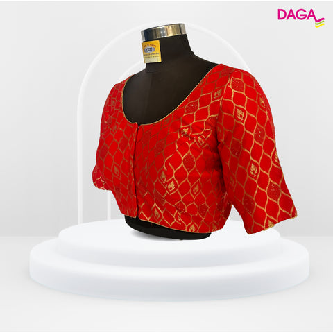 Brocade Silk Elbow Sleeves Readymade Blouse